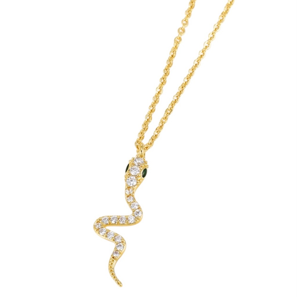 Snake Necklace 14k Gold Plated Real Zirconia - Picture 2 of 8